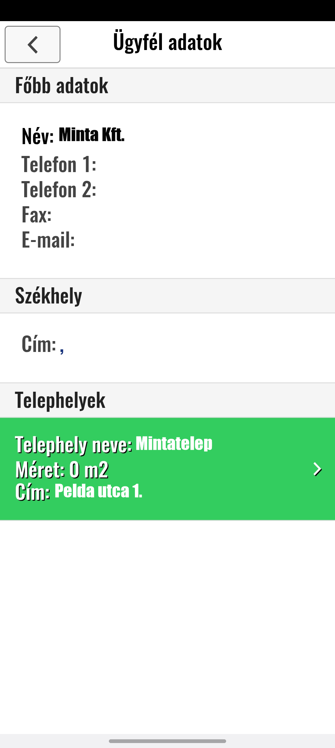 PestDroid mobil – Ügyféladatlap képernyő