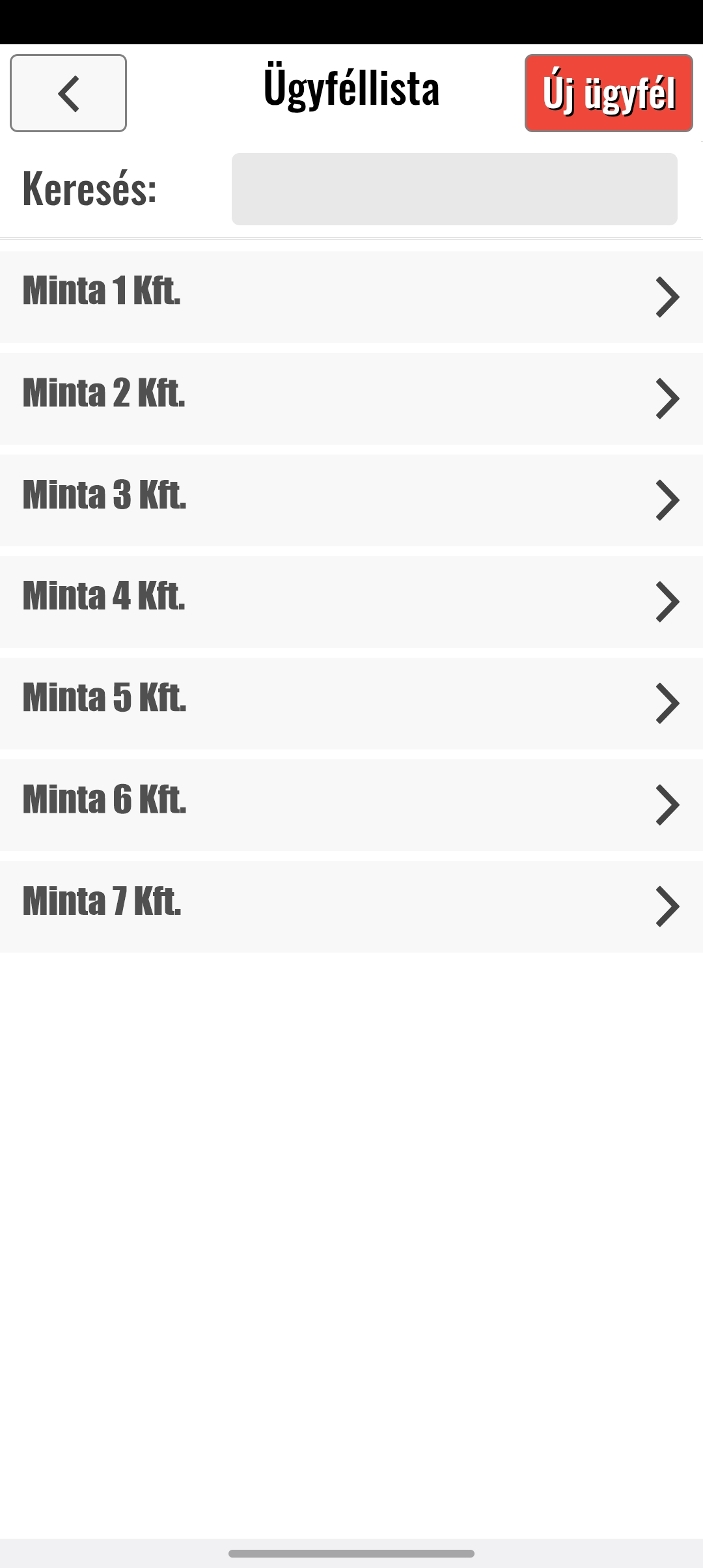 PestDroid mobil – Ügyfelek képernyő