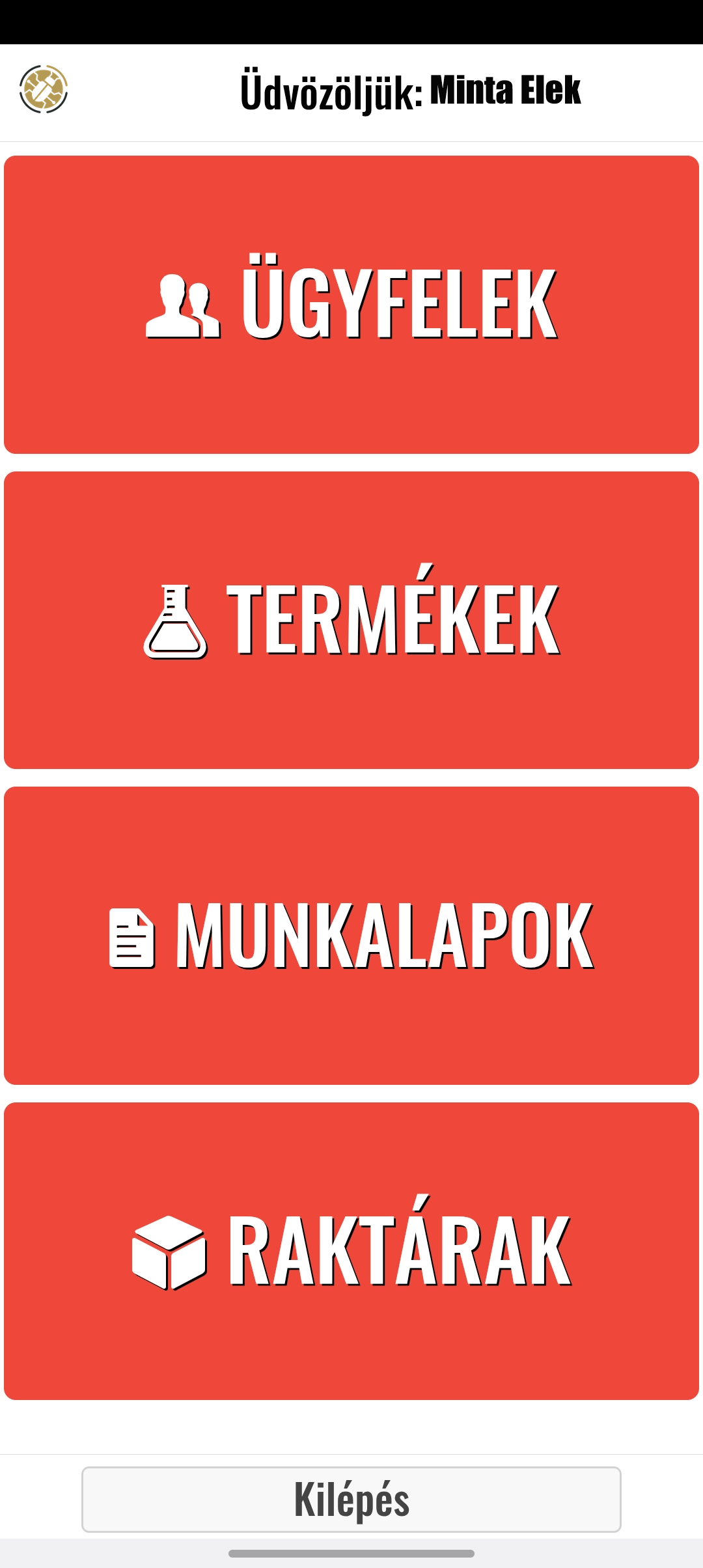 PestDroid mobil – Főmenü képernyő