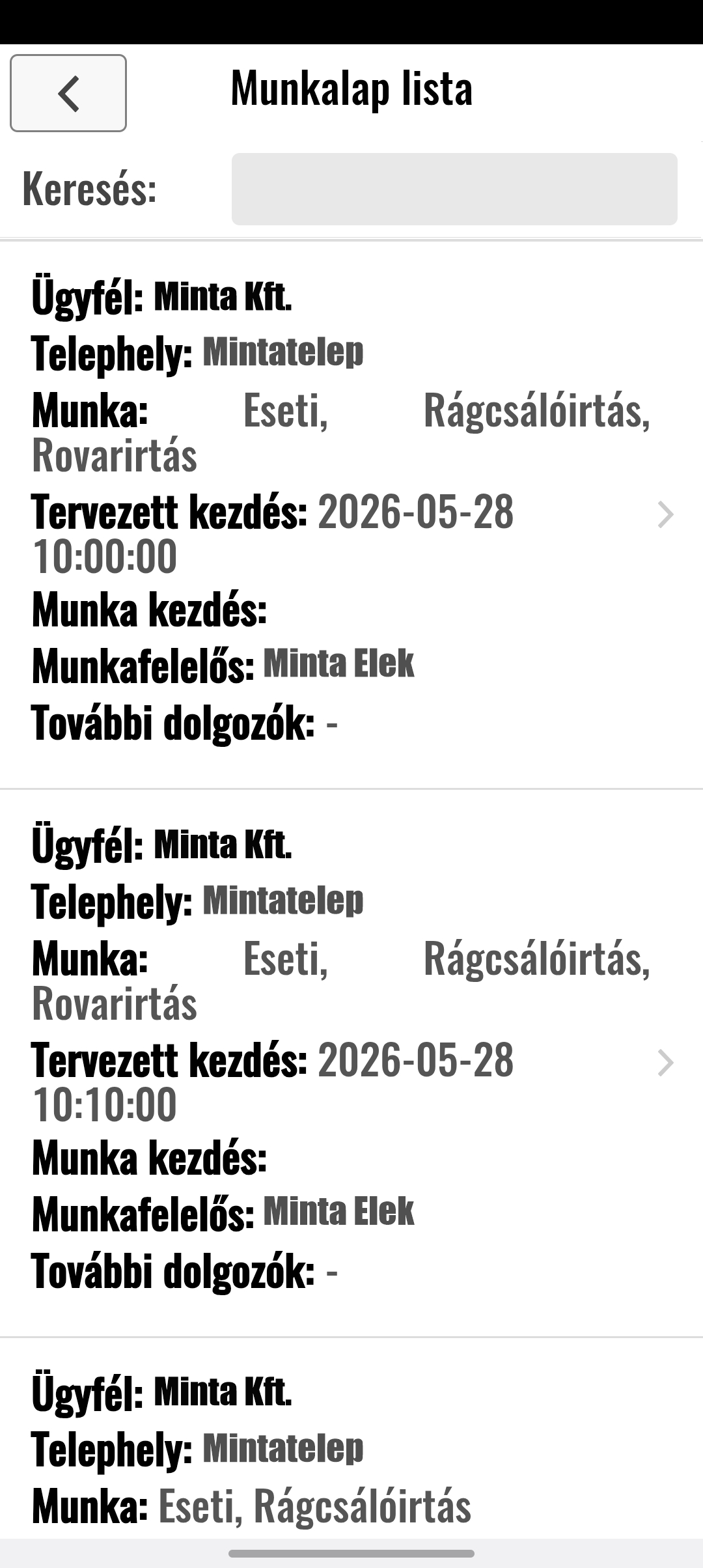 PestDroid mobil munkalaplista